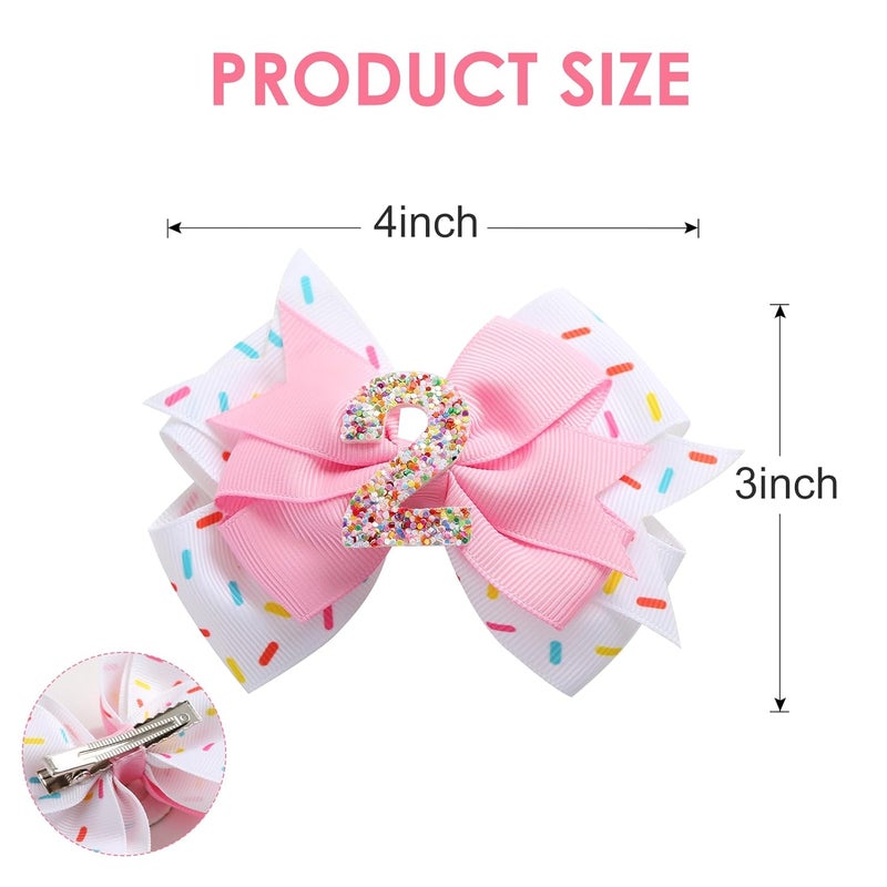Fancheer Birthday Hair Bow for Baby Girls 1 2 3 4 5 6 Years Sprinkle Decorations Confetti Ice Cream Party Pink Hair Accessories for 2nd Birthday - Image 2